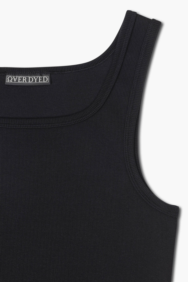 Heavyweight Ribbed Tank Top - Jet Black - Czarny prążkowany podkoszulek z grubej bawełny z elastanem