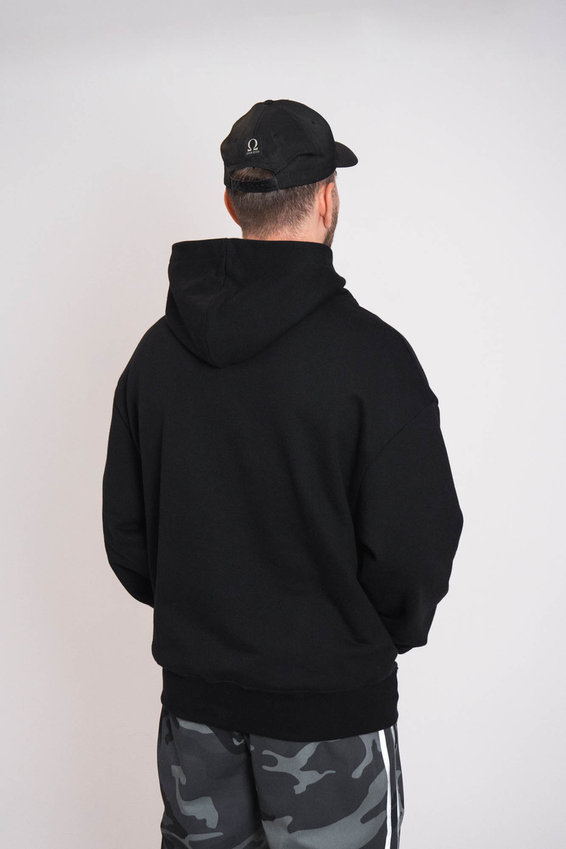OVD Disc Logo Hoodie - Jet Black - Szeroka bluza z kapturem o minimalistycznym kroju oversize
