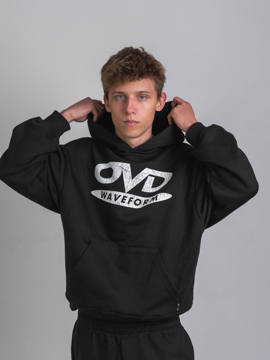 OVD Disc Logo Hoodie - Jet Black - Szeroka bluza z kapturem o minimalistycznym kroju oversize