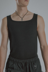 Heavyweight Ribbed Tank Top - Jet Black - Czarny prążkowany podkoszulek z grubej bawełny z elastanem