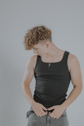 Heavyweight Ribbed Tank Top - Jet Black - Czarny prążkowany podkoszulek z grubej bawełny z elastanem