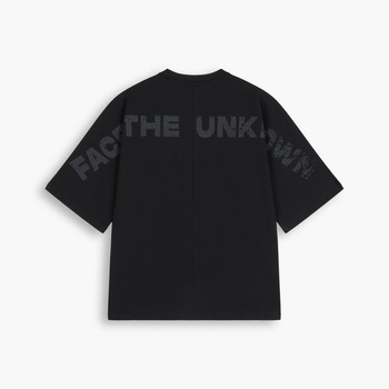 Kimono Tee - Elegancka luźna koszulka o unikatowym kroju, nadruk na plecach FACE THE UNKNOWN