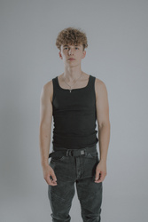 Heavyweight Ribbed Tank Top - Jet Black - Czarny prążkowany podkoszulek z grubej bawełny z elastanem