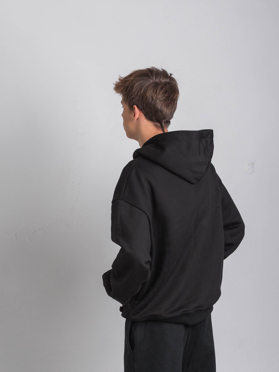 OVD Disc Logo Hoodie - Jet Black - Szeroka bluza z kapturem o minimalistycznym kroju oversize