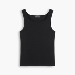 Heavyweight Ribbed Tank Top - Jet Black - Czarny prążkowany podkoszulek z grubej bawełny z elastanem