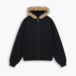 HEAVY FUR ZIP HOODIE - Onyx Black
