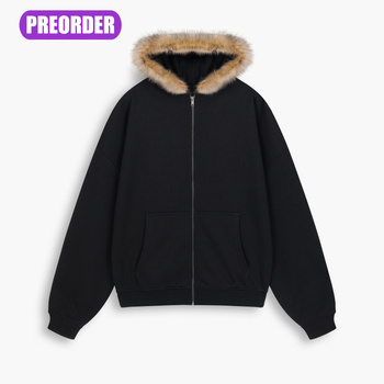 HEAVY FUR ZIP HOODIE - Onyx Black