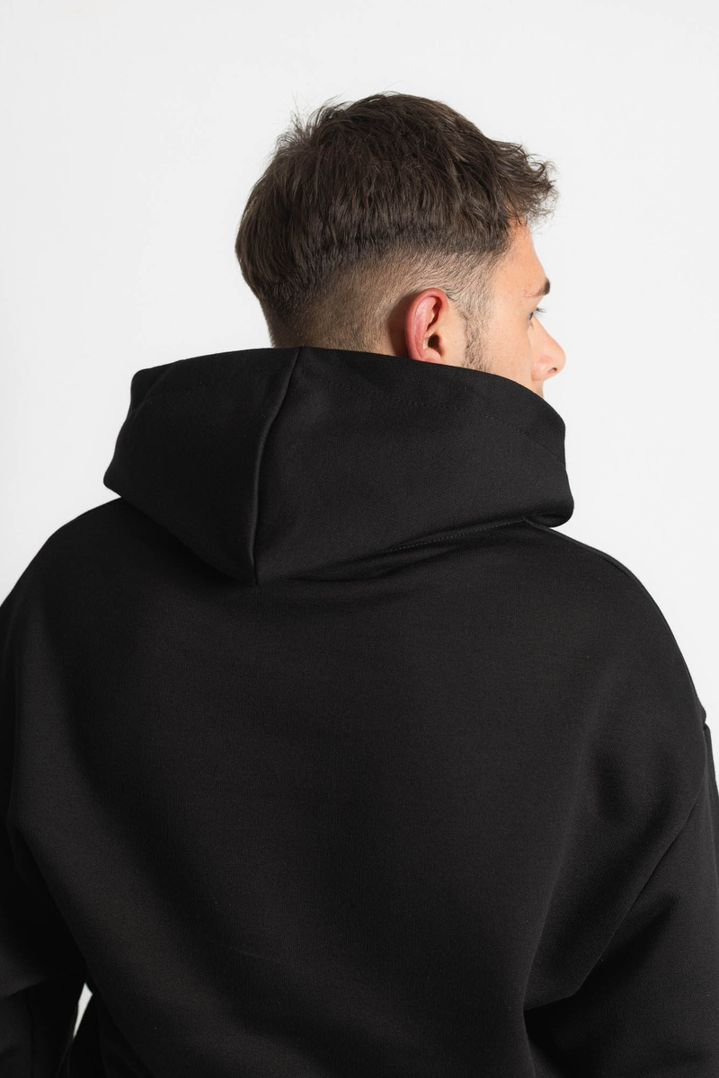 OVD Disc Logo Hoodie - Jet Black - Szeroka bluza z kapturem o minimalistycznym kroju oversize