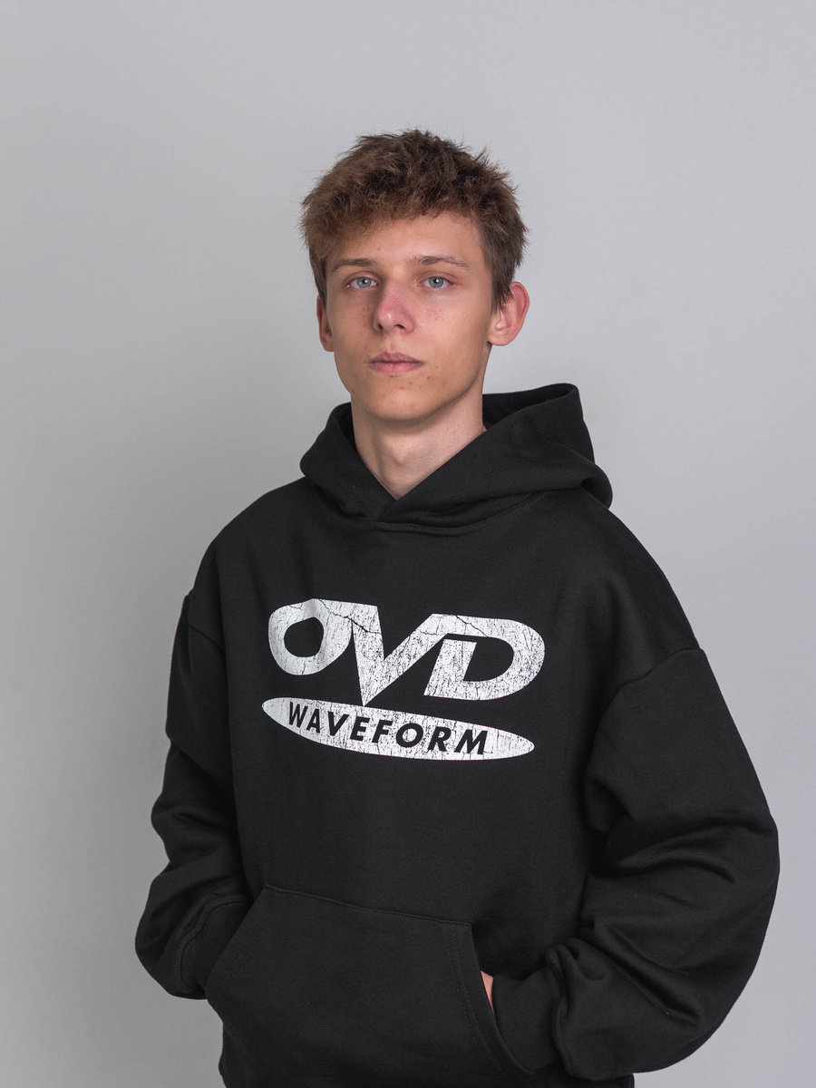 OVD Disc Logo Hoodie - Jet Black - Szeroka bluza z kapturem o minimalistycznym kroju oversize