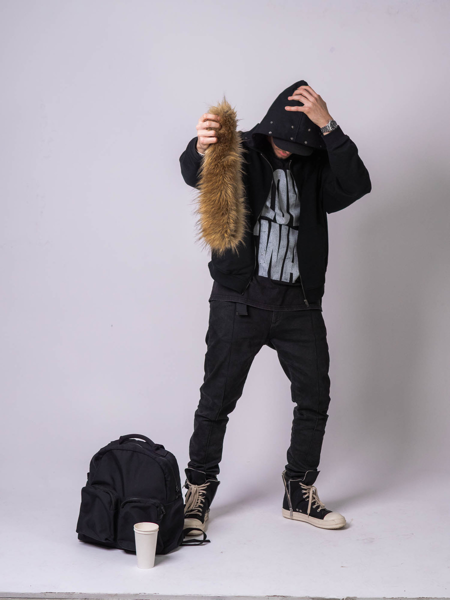 HEAVY FUR ZIP HOODIE - Onyx Black