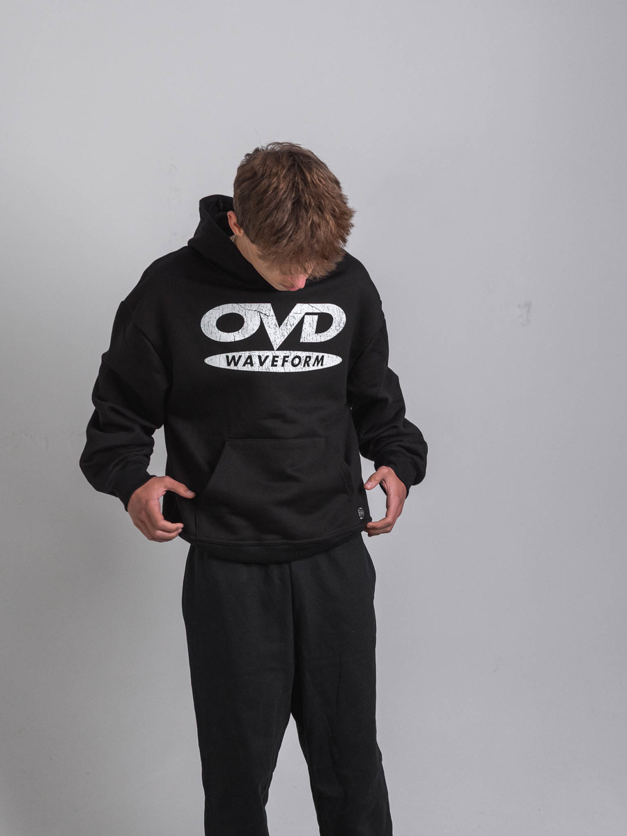OVD Disc Logo Hoodie - Jet Black - Szeroka bluza z kapturem o minimalistycznym kroju oversize