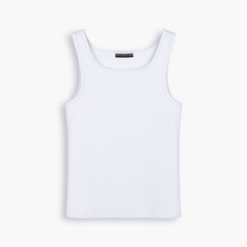 Heavyweight Ribbed Tank Top - Pure White - Biały prążkowany podkoszulek z grubej bawełny z elastanem