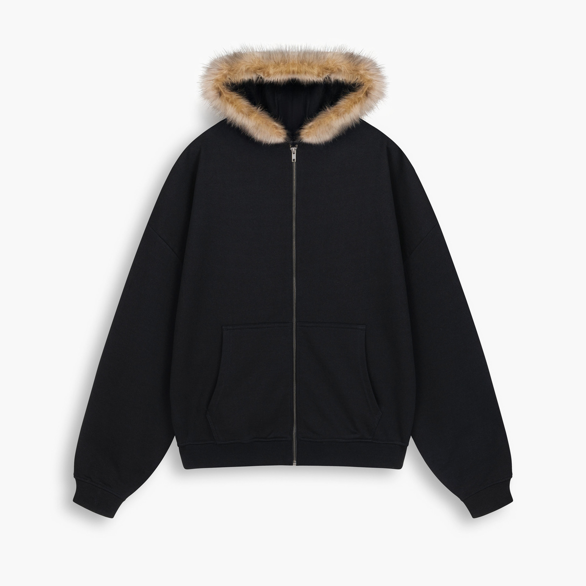HEAVY FUR ZIP HOODIE - Onyx Black
