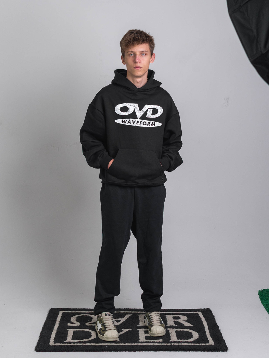 OVD Disc Logo Hoodie - Jet Black - Szeroka bluza z kapturem o minimalistycznym kroju oversize