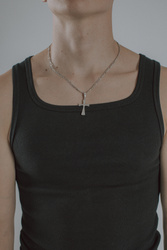 Heavyweight Ribbed Tank Top - Jet Black - Czarny prążkowany podkoszulek z grubej bawełny z elastanem